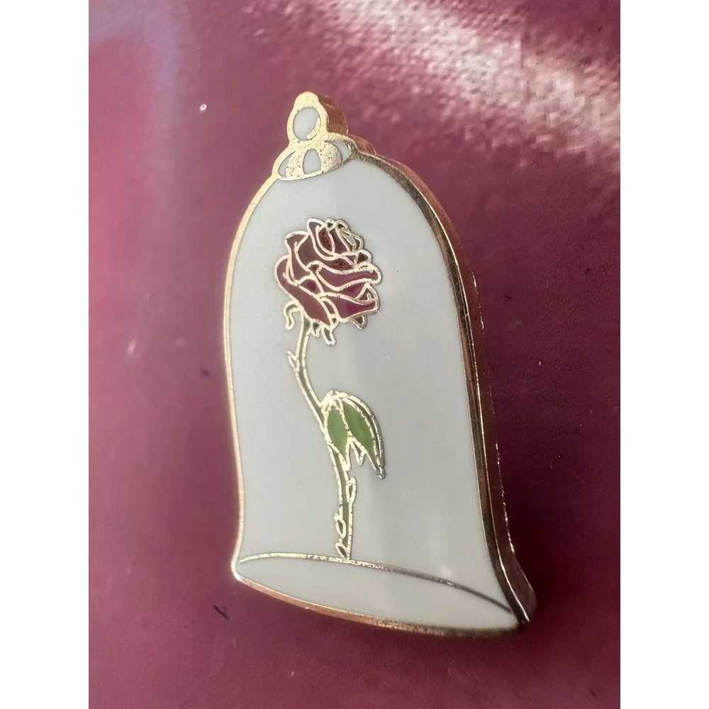 Disney Parks Beauty‎ Beast Enchanted Rose Bell Jar Pin Trading 2017 Gold White
